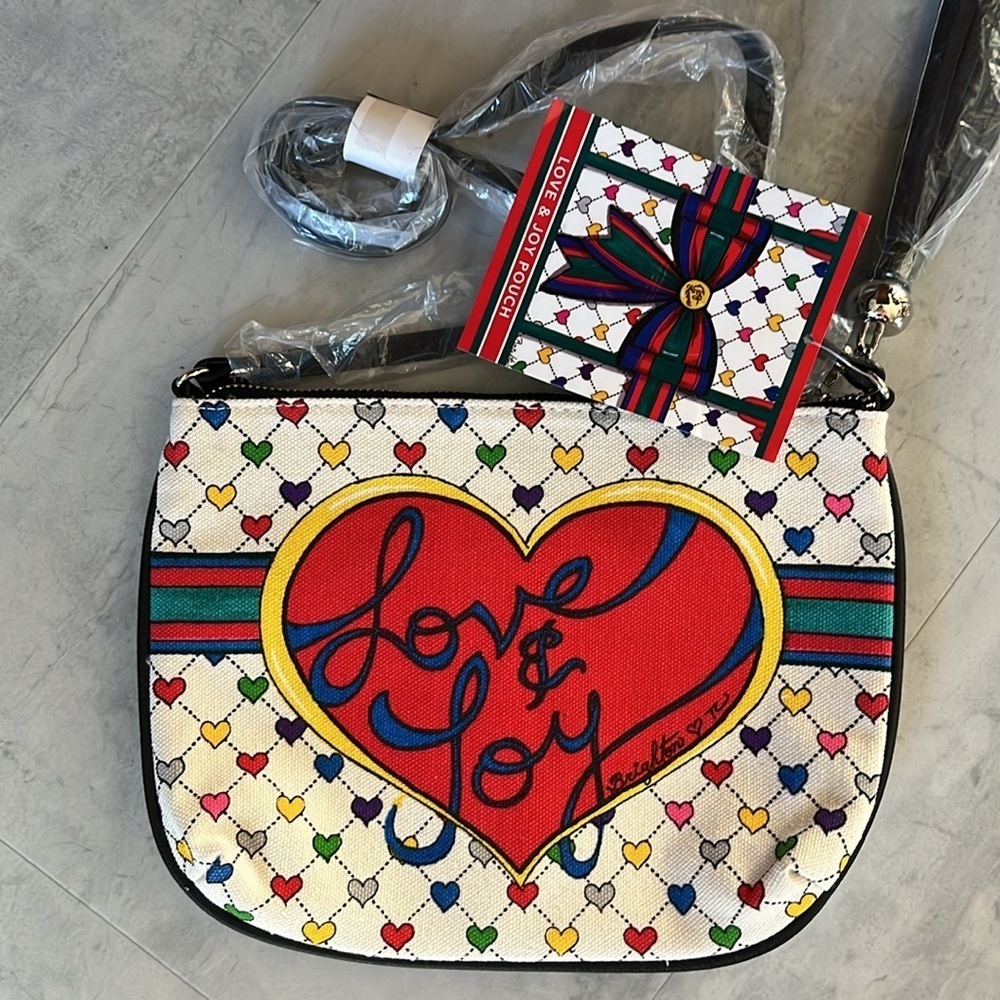 Brighton  holiday Love & Joy Pouch  Canvas crossbody  multicolor red blue
 NWT